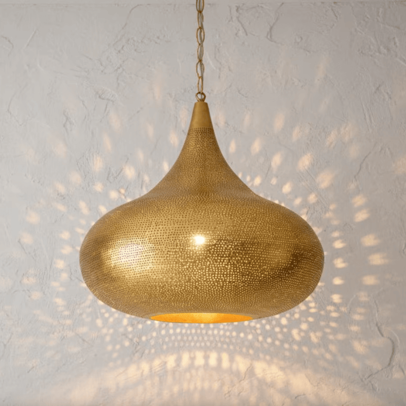 Onion Dome Pendant Lights Origins and Style featuring Handmade Perforated Brass Onion Dome Pendant Light