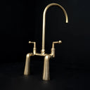 Unlacquered brass 3-hole bridge faucet – side view with natural patina