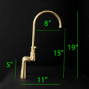 Unlacquered brass Verve bridge faucet – installed in modern farmhouse kitchen