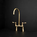 Unlacquered brass bridge kitchen faucet – two-handle design, front view