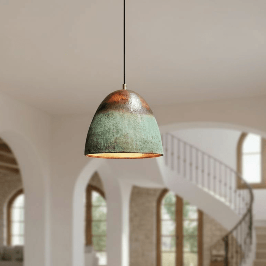 Verdigris copper bell pendant with green patina oxidized ceiling fixture – Brass For Homes