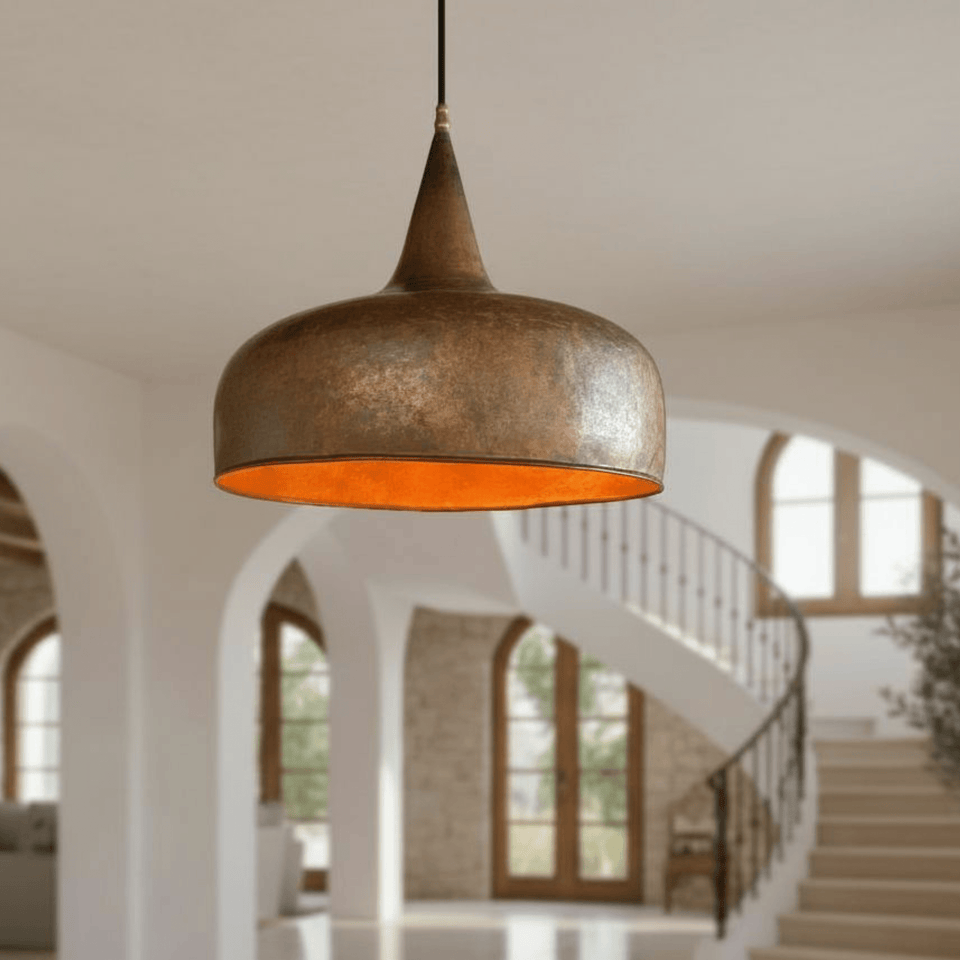Aged copper dome pendant light with vintage patina – kitchen ceiling fixture – Brass For Homes