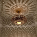 Brass Flush Pendant Light – Lotus Pattern Pierced Ceiling Shadow Fixture pendant light for kitchen islands, dining rooms, vanities, and warm artisan interiors - view 2