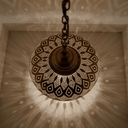 Flush brass ceiling fixture with lotus motif side profile view – Brass For Homes