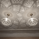 Close-up of mandala brass pendant lamp showing floral filigree craftsmanship – Brass For Homes