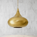 Perforated brass onion dome pendant light – close-up of hand-pierced pattern