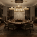 Boho brass pendant light illuminated warm glow in dining space – Brass For Homes