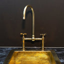 Polished brass bridge faucet – side view showing two-handle design