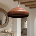 Hammered copper dome ceiling fixture close-up showing natural patina finish – Brass For Homes