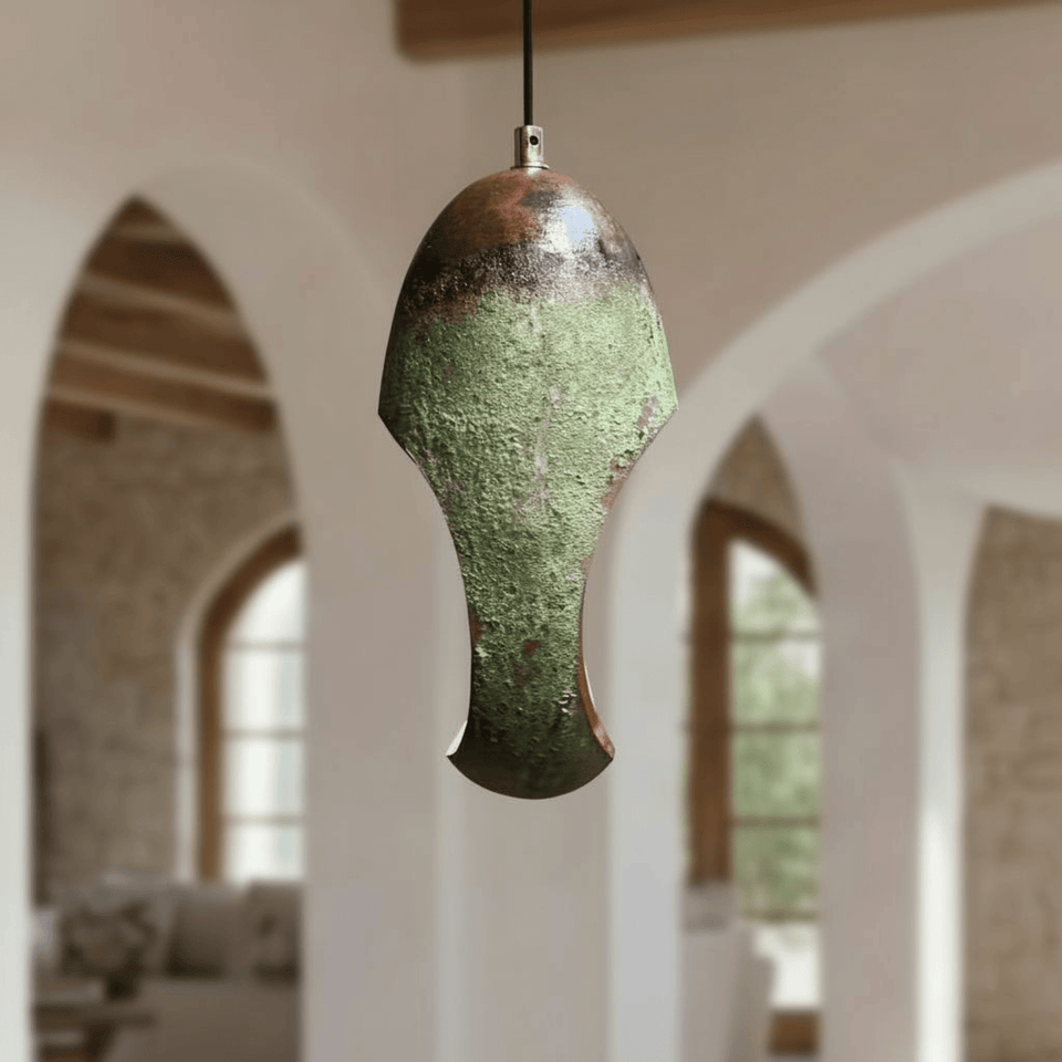 Green Patina Copper Pendant – Oval Cutout Ceiling Light for Rustic Decor Pendant Lighting product photo