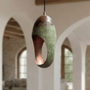 Green Patina Copper Pendant – Oval Cutout Ceiling Light for Rustic Decor - Brass For Homes - 