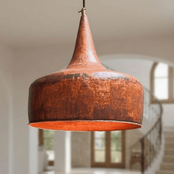 Hammered Copper Flared Dome Pendant – Rustic Ceiling Light - Brass For Homes - 
