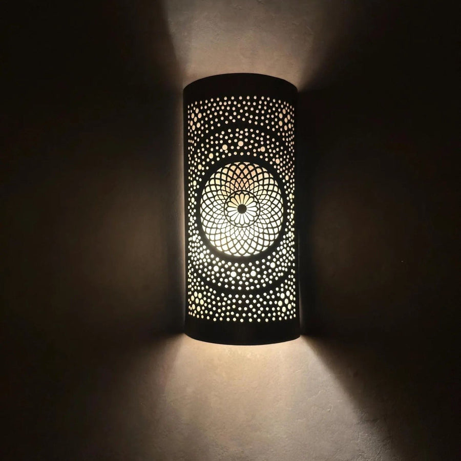 Handcrafted Cylindrical Brass Wall Lamp – Moroccan Filigree Sconce pendant light for kitchen islands, dining rooms, vanities, and warm artisan interiors - view 1