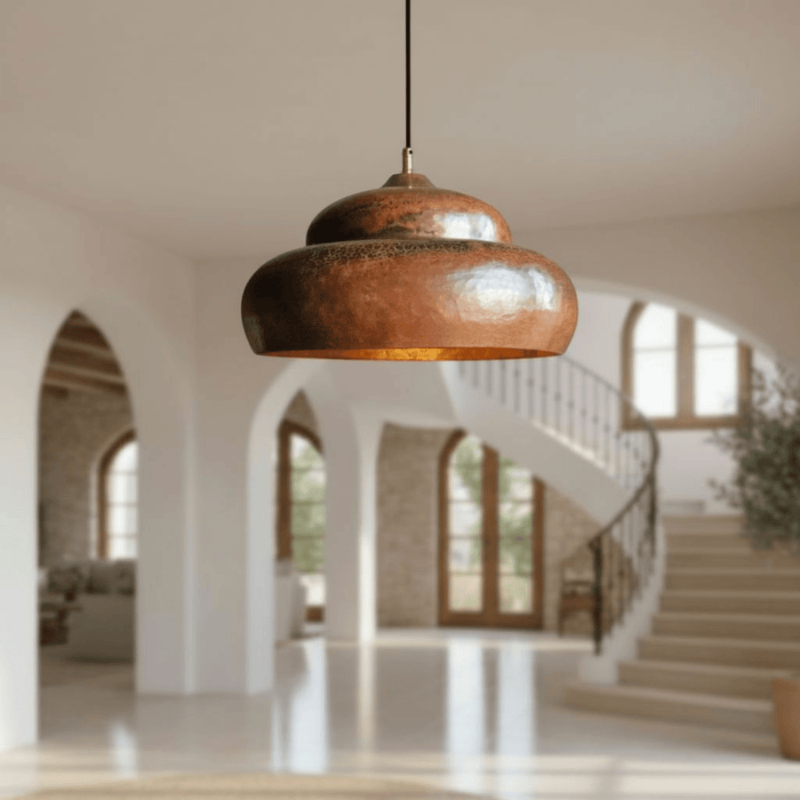 Hammered Solid Copper Pendant – Rustic Dome Ceiling Light for Farmhouse pendant light for kitchen islands, dining rooms, vanities, and warm artisan interiors - view 1