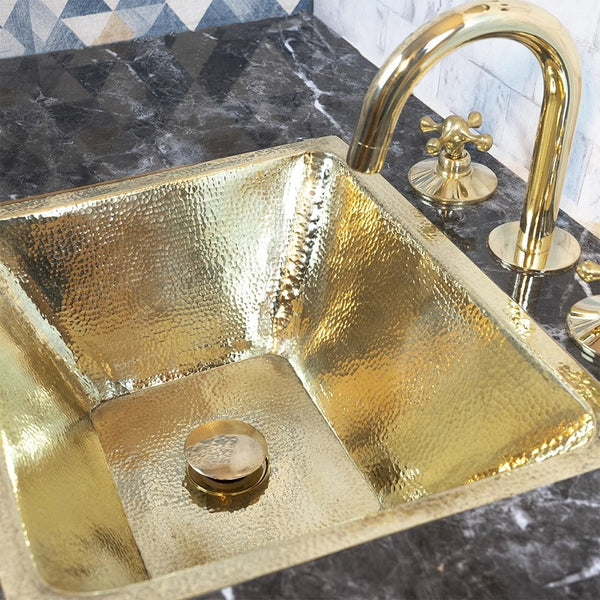 Handcrafted unlacquered brass bathroom sink – hammered undermount, front view