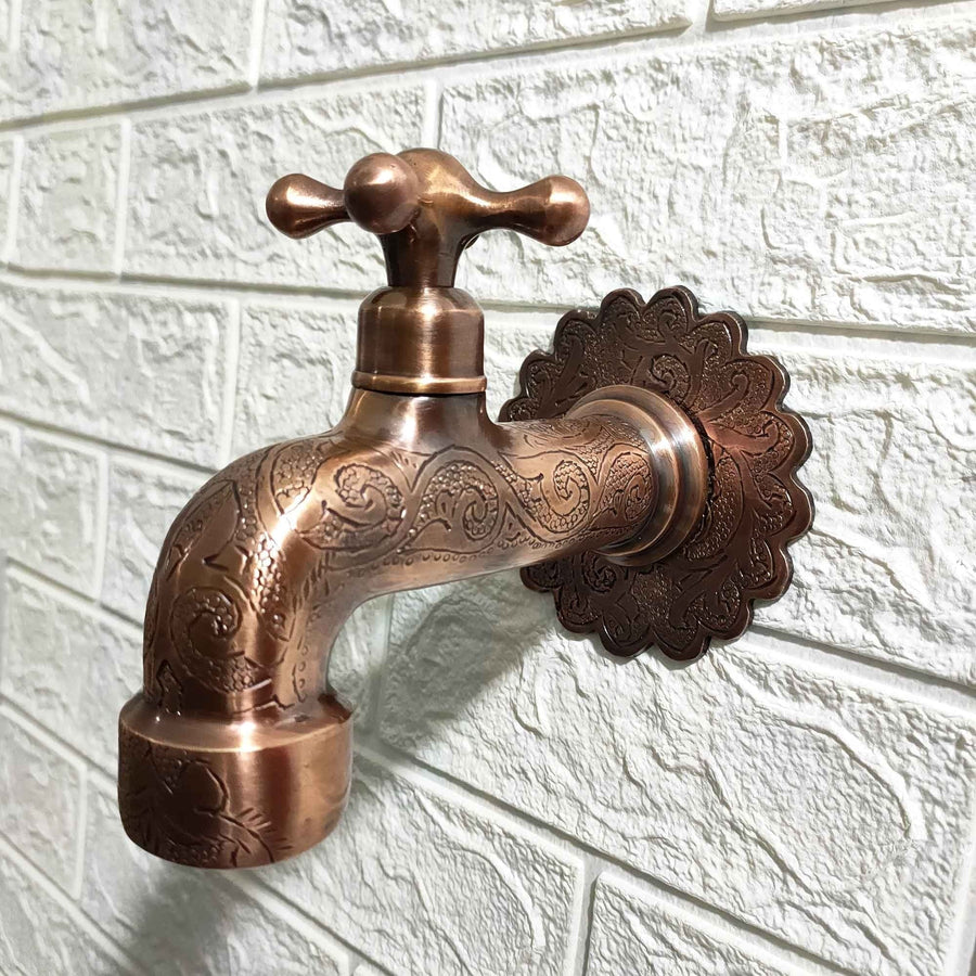 Handmade Brass Water-Tap - Copper finish home decor accent for entryways, bathrooms, kitchens, shelves, and warm artisan interiors - view 1