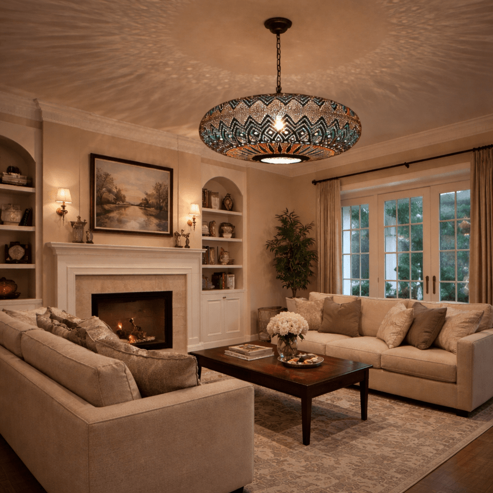 Handmade Moroccan Brass Pendant Lamp: Exotic Ceiling Light Pendant Lighting product photo
