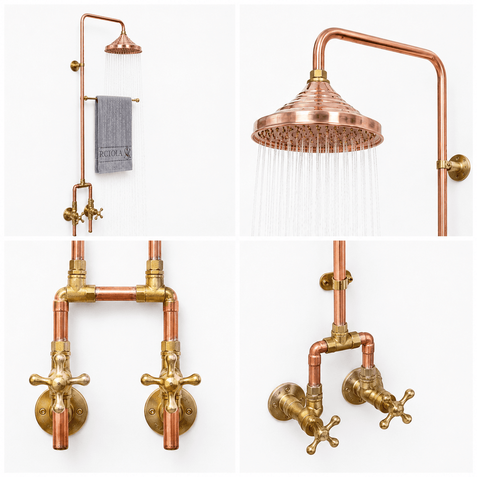 Luxury Copper Outdoor Shower with Rainfall Head – Solid Brass & Copper System Shower Systems product photo