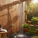 Luxury Copper Outdoor Shower with Rainfall Head – Solid Brass & Gold System Shower Systems detail view 2