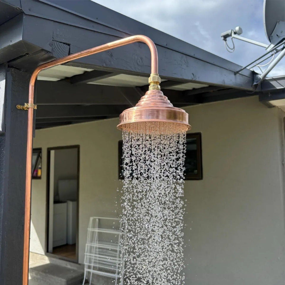 Luxury Unlacquered Solid Copper Outdoor Shower with Rainfall Head Shower Systems product photo