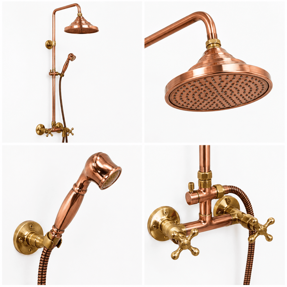 Luxury Unlacquered Solid copper shower, outdoor shower shower system for primary bathrooms, guest bathrooms, walk-in showers, and classic bath renovations - view 1