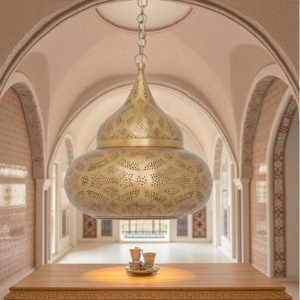 Moroccan Brass Pendant Light – Handcrafted Engraved Ceiling Lamp Pendant Lighting product photo