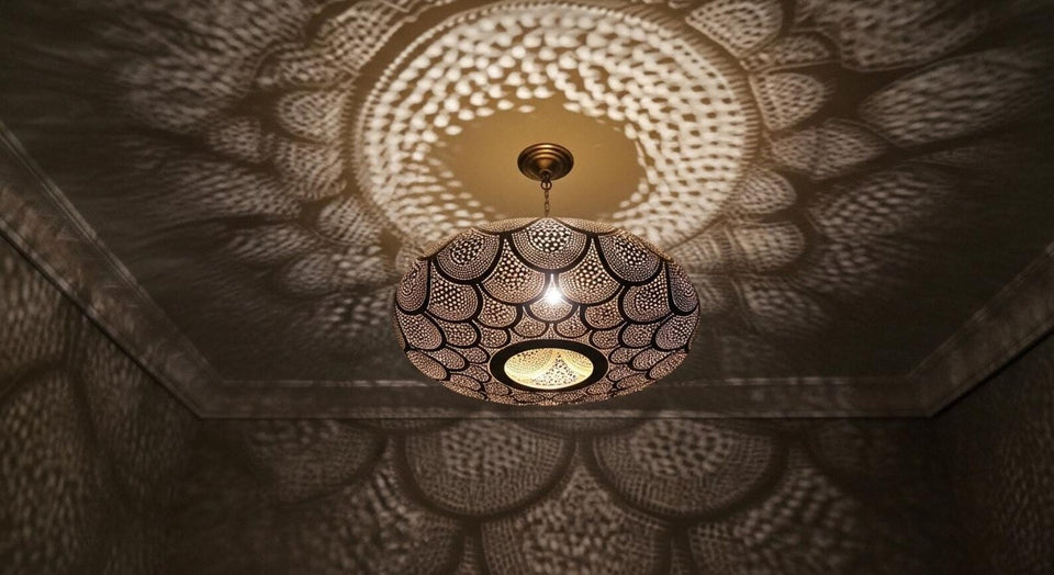 Moroccan brass scalloped openwork pendant light, handcrafted ceiling lamp – Brass For Homes