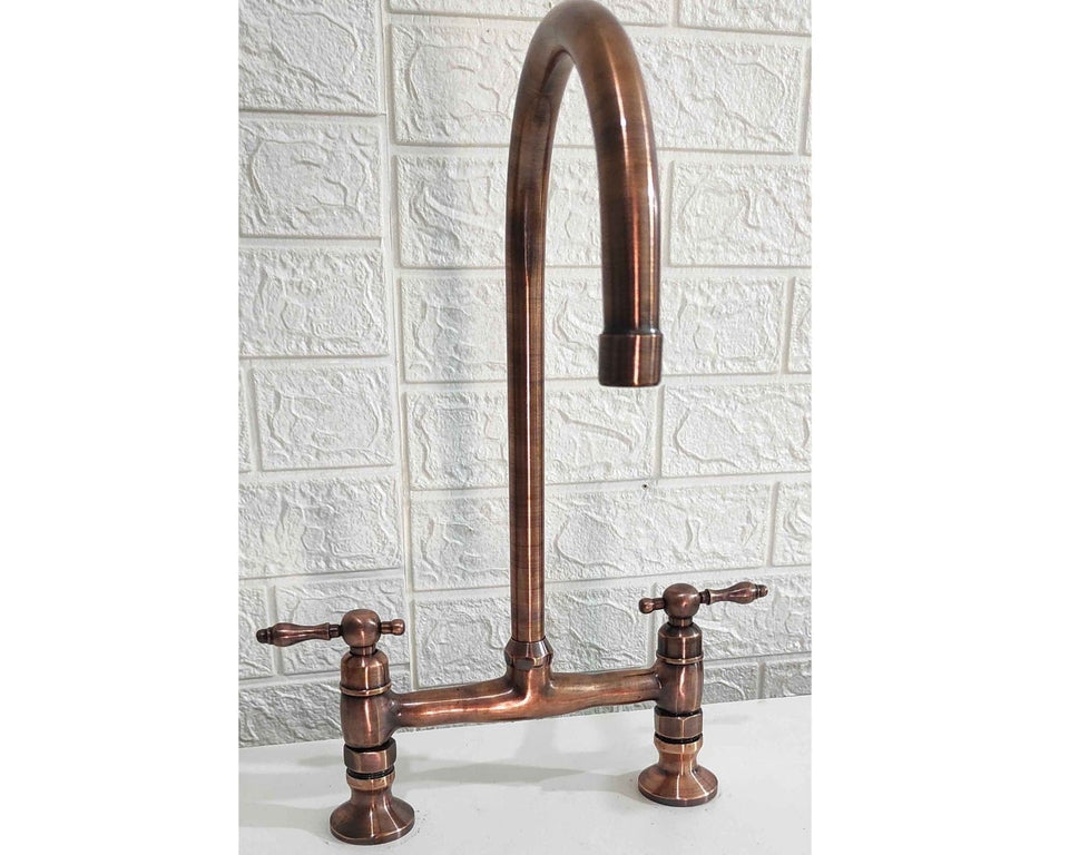 Moroccan Copper Bridge Faucet Kitchen Faucets kitchen faucet for kitchen sinks, prep sinks, bridge faucet layouts, and farmhouse kitchens - view 1