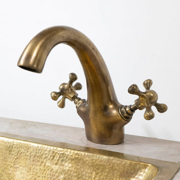Oil rubbed brass vanity faucet – dark antique finish, single hole, front view