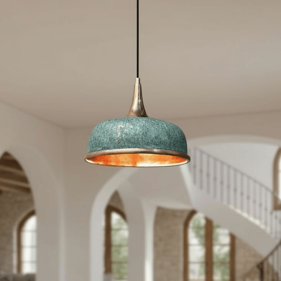 Green patina copper dome pendant oxidized farmhouse ceiling light – Brass For Homes