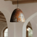 Rustic copper ceiling light with oxidized finish, side angle – Brass For Homes