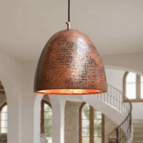 Hammered rustic copper dome pendant ceiling light – farmhouse kitchen fixture – Brass For Homes