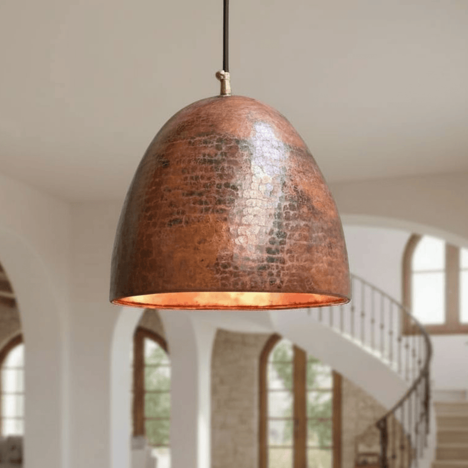 Hammered rustic copper dome pendant ceiling light – farmhouse kitchen fixture – Brass For Homes