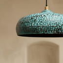 Oxidized brass dome pendant in blue patina – handcrafted kitchen lighting – Brass For Homes
