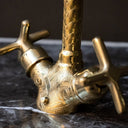 Unlacquered brass single hole gooseneck faucet – handle and base detail, Brass For Homes