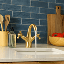Solid Brass Single-Hole Bathroom Faucet – Classic Cross Handles Bathroom Faucets product photo