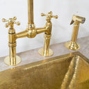 Brass bridge faucet with pull-down sprayer – side view