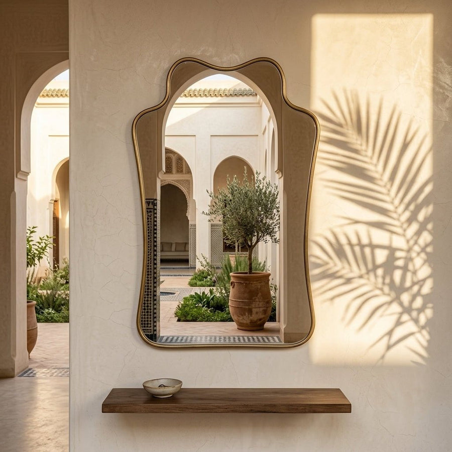The Gate - Hand-Forged Solid Unlacquered Brass Mirror wall mirror for bathrooms, entryways, dressing rooms, and decorative wall styling - view 1