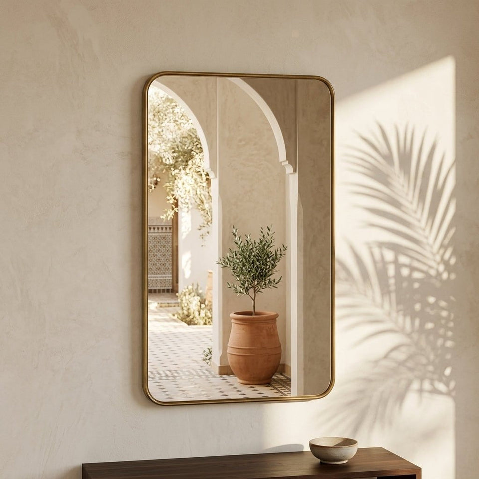 Hand-Forged Solid Unlacquered Brass Mirror wall mirror for bathrooms, entryways, dressing rooms, and decorative wall styling - view 1