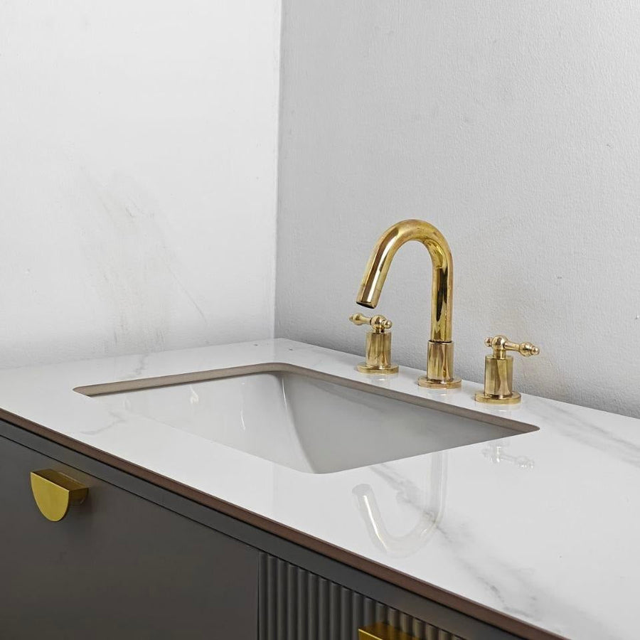 Unlacquered Brass Vanity Faucet bathroom faucet for bathroom vanities, powder rooms, basin sinks, and vintage-inspired wash spaces - view 1