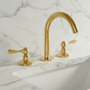 Unlacquered Brass Bathroom Faucet: Widespread 3-Hole Sink Fixture bathroom faucet for bathroom vanities, powder rooms, basin sinks, and vintage-inspired wash spaces - view 4