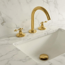 Unlacquered Brass Bathroom Faucet: Widespread 3-Hole Sink Fixture Bathroom Faucets detail view 6