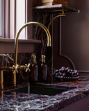 Unlacquered brass bridge faucet polished – side view with bright finish