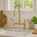 Unlacquered Brass Bridge Kitchen Faucet Set with Sprayer kitchen faucet for kitchen sinks, prep sinks, bridge faucet layouts, and farmhouse kitchens - view 3