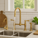 Unlacquered Brass Bridge Kitchen Faucet Set with Sprayer Kitchen Faucets detail view 5