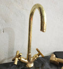 Unlacquered Brass Engraved Gooseneck Faucet Kitchen Faucets detail view 3