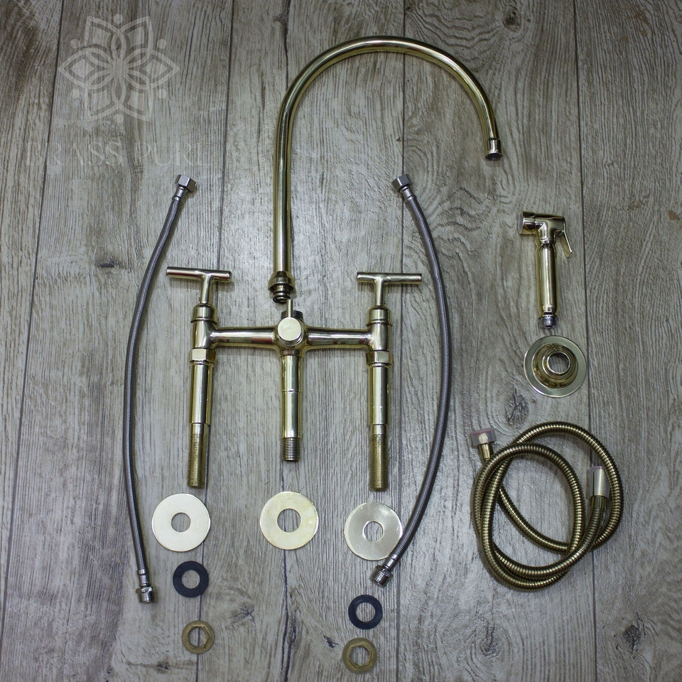 Unlacquered Brass Kitchen Faucet With Sprayer Kitchen Faucets product photo