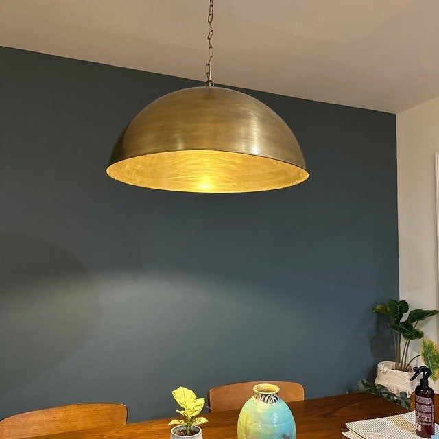 Unlacquered Brass Pendant Light, Round Brass Light Fixture home decor accent for entryways, bathrooms, kitchens, shelves, and warm artisan interiors - view 1