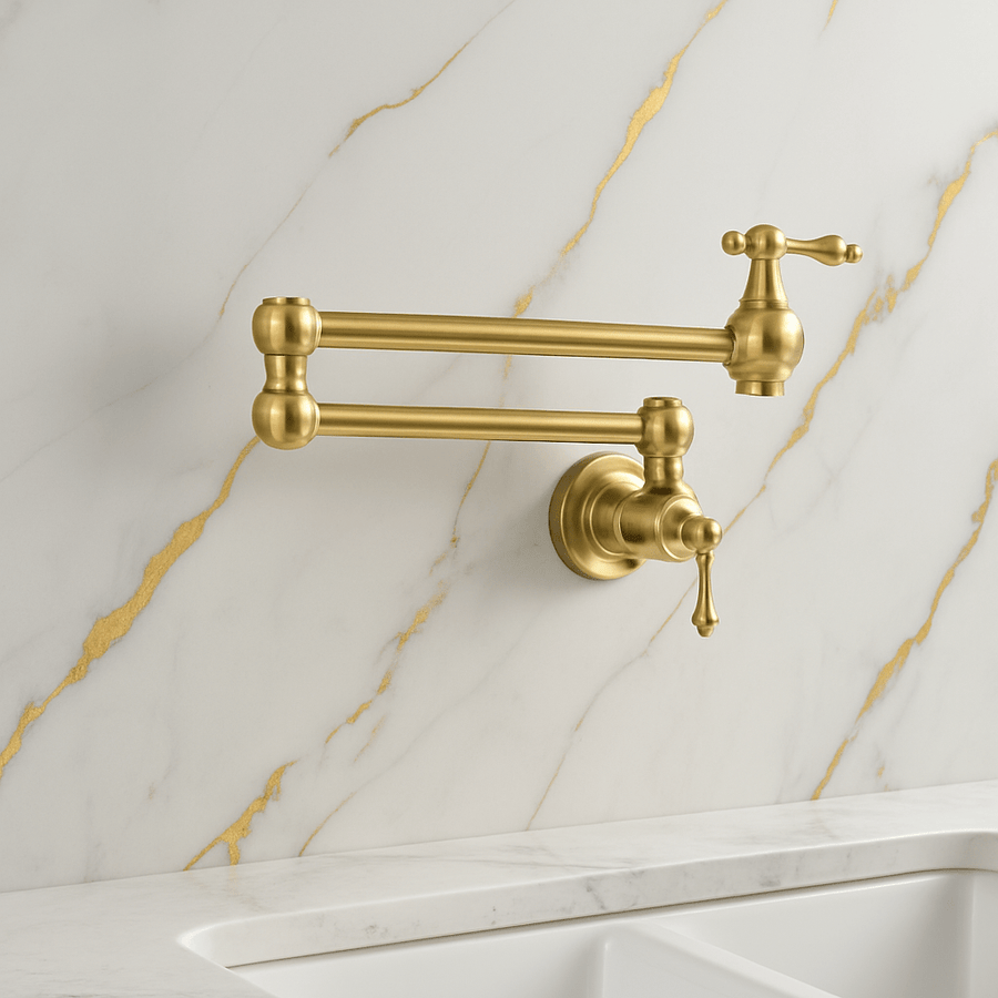 Unlacquered Brass Pot Filler – Solid Brass Wall Mount Faucet home decor accent for entryways, bathrooms, kitchens, shelves, and warm artisan interiors - view 1