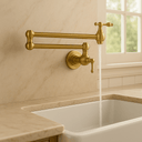 Unlacquered Brass Pot Filler – Solid Brass Wall Mount Faucet Kitchen Faucets detail view 2
